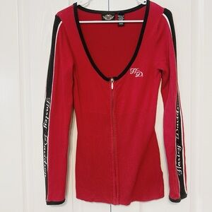 Harley Davidson Red Long Sweater With Full Zipper Size Medium